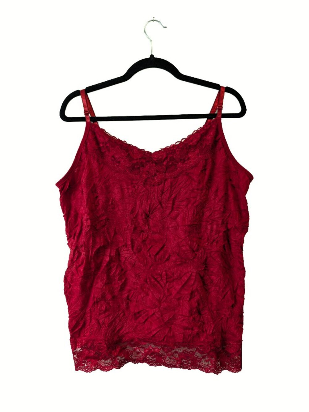 Y2K Wine Red Crinkle Tank w/ Lace Trim Size 3x